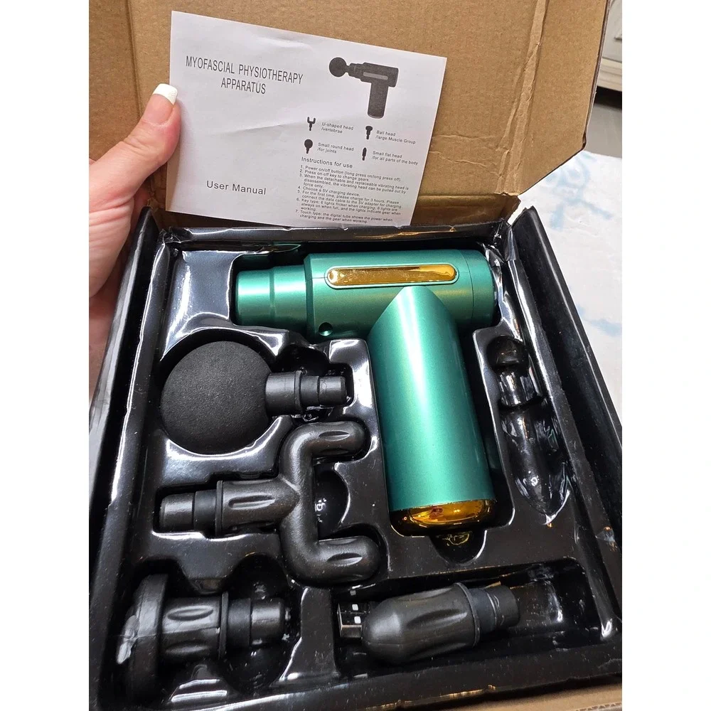 Myofascial‎ Physiotherapy Apparatus Massage Gun Teal Gold 4 Heads Type-C New